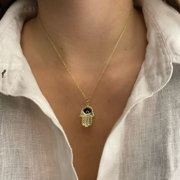 925 Ayar Gümüş Fatma Ana Eli Nazar Gözlü Bereket Kolye Ahsen