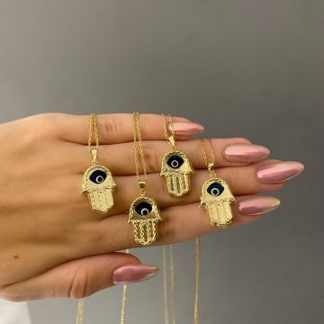 925 Ayar Gümüş Fatma Ana Eli Nazar Gözlü Bereket Kolye Ahsen