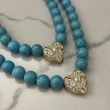 925 Ayar Gümüş Turkuaz Taşlı Kalp Kolye Blue Love