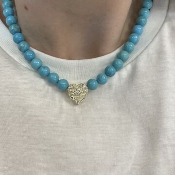 925 Ayar Gümüş Turkuaz Taşlı Kalp Kolye Blue Love
