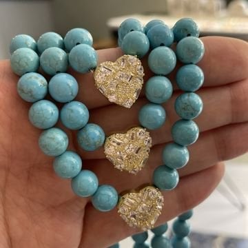 925 Ayar Gümüş Turkuaz Taşlı Kalp Kolye Blue Love