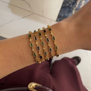 925 Ayar Gümüş İthal Yeşil Taşlı Tasarım Bileklik