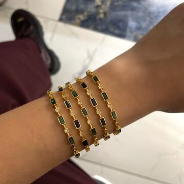 925 Ayar Gümüş İthal Yeşil Taşlı Tasarım Bileklik