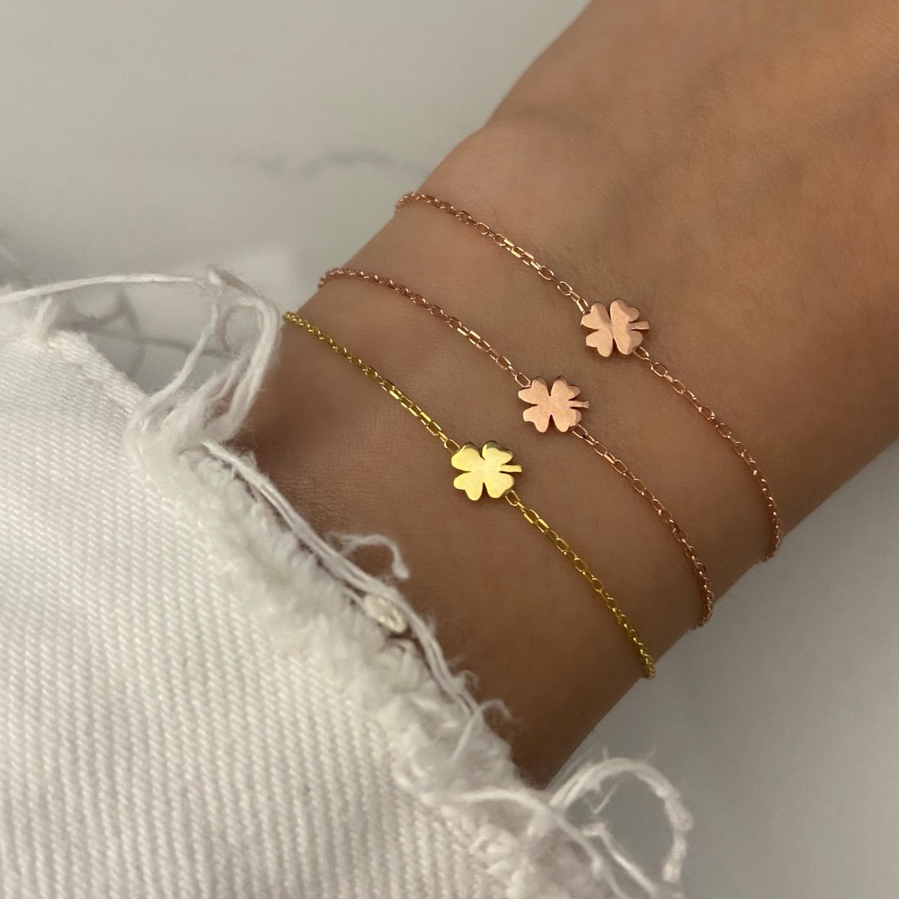 925 Ayar Gümüş Yonca Bileklik Bukle