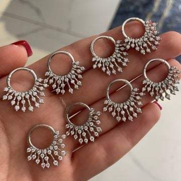 925 Ayar Gümüş İthal Taşlı Tasarım Halka Küpe Ella