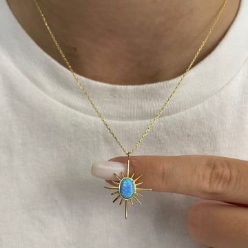 925 Ayar Gümüş Opal Taşlı Kutup Yıldızı Kolye Pole