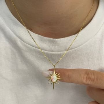 925 Ayar Gümüş Opal Taşlı Kutup Yıldızı Kolye Pole