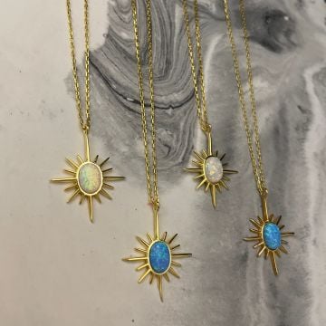 925 Ayar Gümüş Opal Taşlı Kutup Yıldızı Kolye Pole