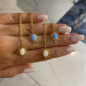 925 Ayar Gümüş Opal Taşlı Kutup Yıldızı Kolye Pole