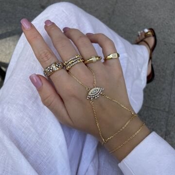 İthal İki Renkli Taşlı Göz Tasarımlı Şahmeran