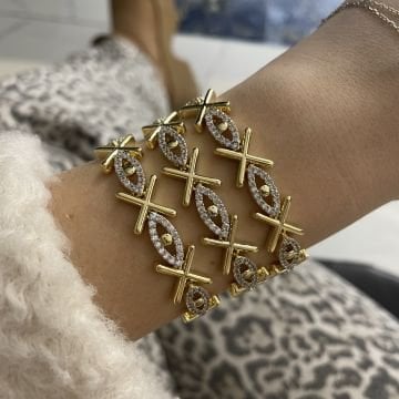 İthal İki Renkli Taşlı Tasarım Göz Bileklik Delfina