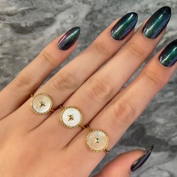 925 Ayar Gümüş İthal Sedef Taşlı Kutup Yıldızı Yüzük Senorth