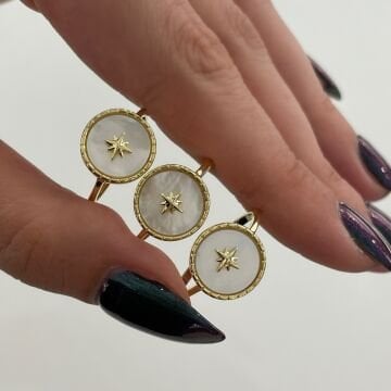 925 Ayar Gümüş İthal Sedef Taşlı Kutup Yıldızı Yüzük Senorth