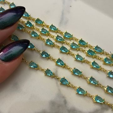 925 Ayar Gümüş Akuamarin Taşlı Zincir Bileklik Aqua Girl