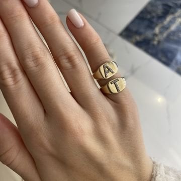 925 Ayar Gümüş Taşlı Serçe Parmak Harf Yüzük Vera