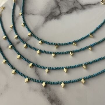 Turkuaz Taşlı Gold Detaylı Halhal