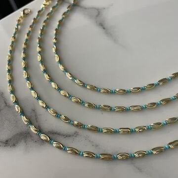 Gold Detaylı Turkuaz Taşlı Halhal