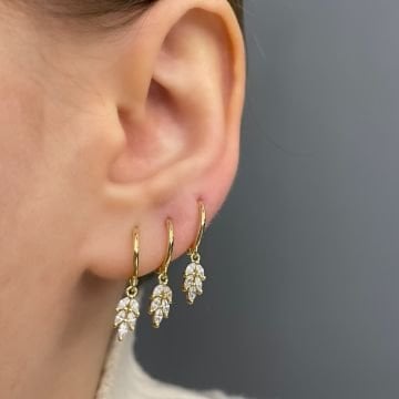 925 Ayar Gümüş Taşlı Yaprak Model Halka Küpe