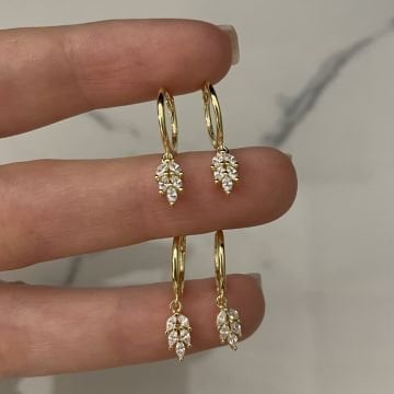 925 Ayar Gümüş Taşlı Yaprak Model Halka Küpe