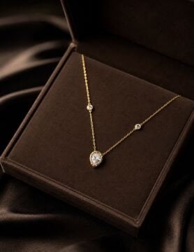 925 Ayar Gümüş Mozanite Damla Taşlı Kolye Port