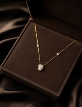 925 Ayar Gümüş Mozanite Damla Taşlı Kolye Port