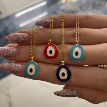 925 Ayar Gümüş Mineli Nazar Boncuklu Kolye Elina