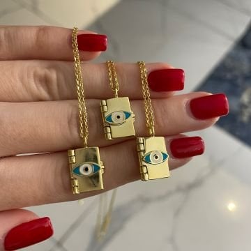 925 Ayar Gümüş Nazar Duası Kapaklı Madalyon Kolye