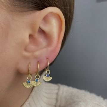 925 Ayar Gümüş Opal Taşlı Minimal Halka Küpe Yelpaze