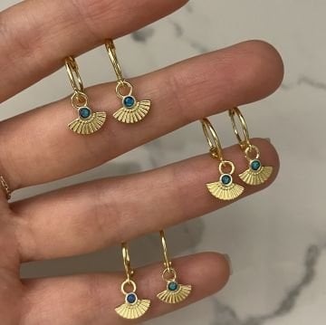 925 Ayar Gümüş Opal Taşlı Minimal Halka Küpe Yelpaze