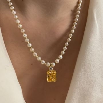 925 Ayar Gümüş İthal Sitrin Taşlı İnci Kolye Natali