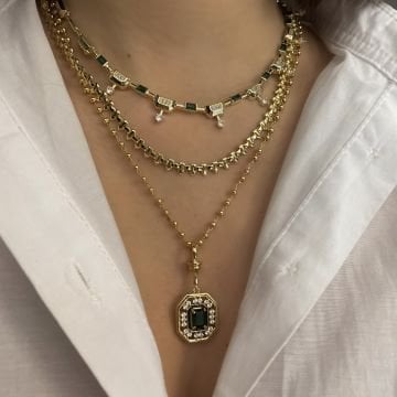 İthal Yeşil Baget Taşlı Tasarım Kolye