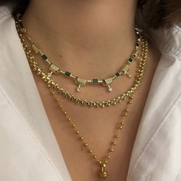 İthal Yeşil Baget Taşlı Tasarım Kolye