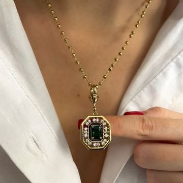 İthal Yeşil Baget Taşlı Tasarım Kolye