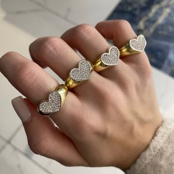 925 Ayar Gümüş İthal Taşlı Kalp Yüzük Della