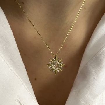 925 Ayar Gümüş İthal Taşlı Kutup Yıldızı Kolye Grassy