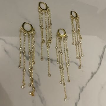 925 Ayar Gümüş Taş Detaylı Zincir Küpe Rosy