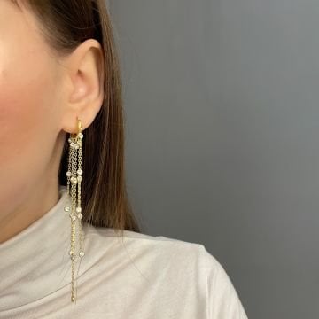 925 Ayar Gümüş Taş Detaylı Zincir Küpe Rosy