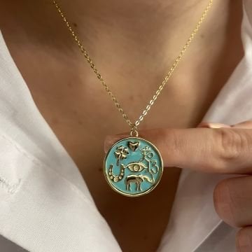 925 Ayar Gümüş İthal Mavi Mineli Şans Kolye Şansım
