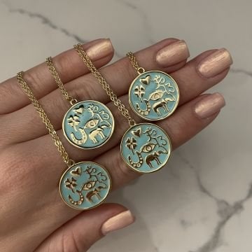 925 Ayar Gümüş İthal Mavi Mineli Şans Kolye Şansım
