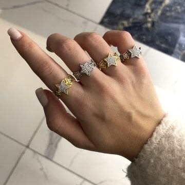925 Ayar Gümüş İthal Taşlı Tasarım Yıldız Yüzük Mini Stars