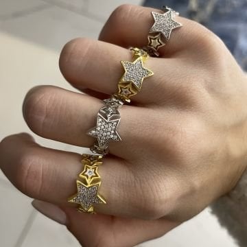 925 Ayar Gümüş İthal Taşlı Tasarım Yıldız Yüzük Mini Stars