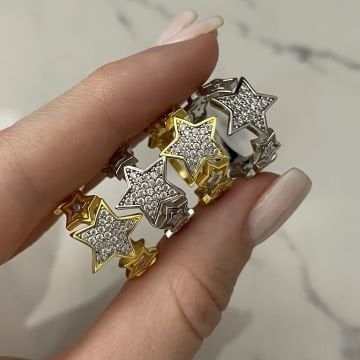 925 Ayar Gümüş İthal Taşlı Tasarım Yıldız Yüzük Mini Stars