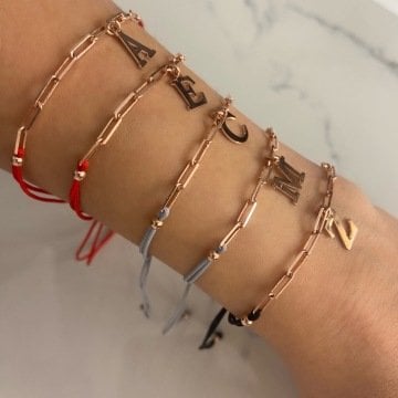 925 Ayar Gümüş Harfli İpli Bileklik Letter