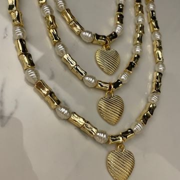 İncili Tasarım Kalp Kolye Gaia