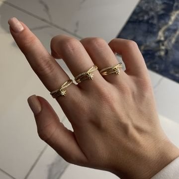 925 Ayar Gümüş İthal Taşlı Kutup Yıldızı Yüzük Lyla