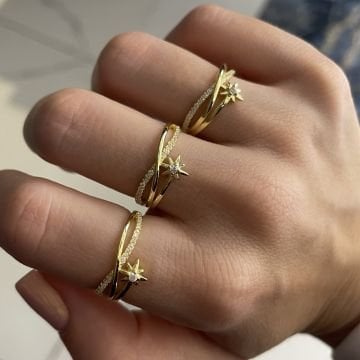 925 Ayar Gümüş İthal Taşlı Kutup Yıldızı Yüzük Lyla