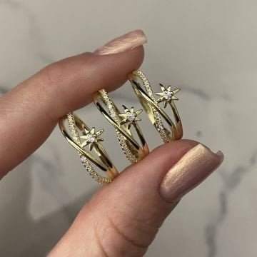 925 Ayar Gümüş İthal Taşlı Kutup Yıldızı Yüzük Lyla