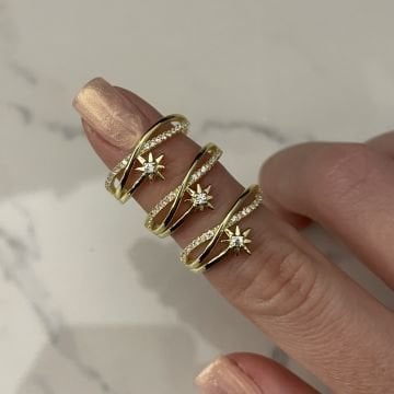925 Ayar Gümüş İthal Taşlı Kutup Yıldızı Yüzük Lyla