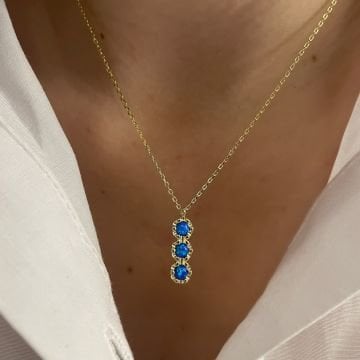 925 Ayar Gümüş İthal Mavi Opal Taşlı Kolye Leroy