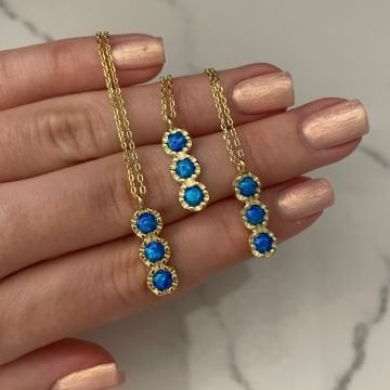925 Ayar Gümüş İthal Mavi Opal Taşlı Kolye Leroy